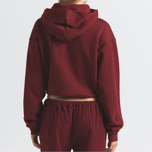 SKIMS Cotton Fleece Classic Zip Up Hoodie in Merlot Size Large Relaxed Fit NWT - Picture 2 of 15